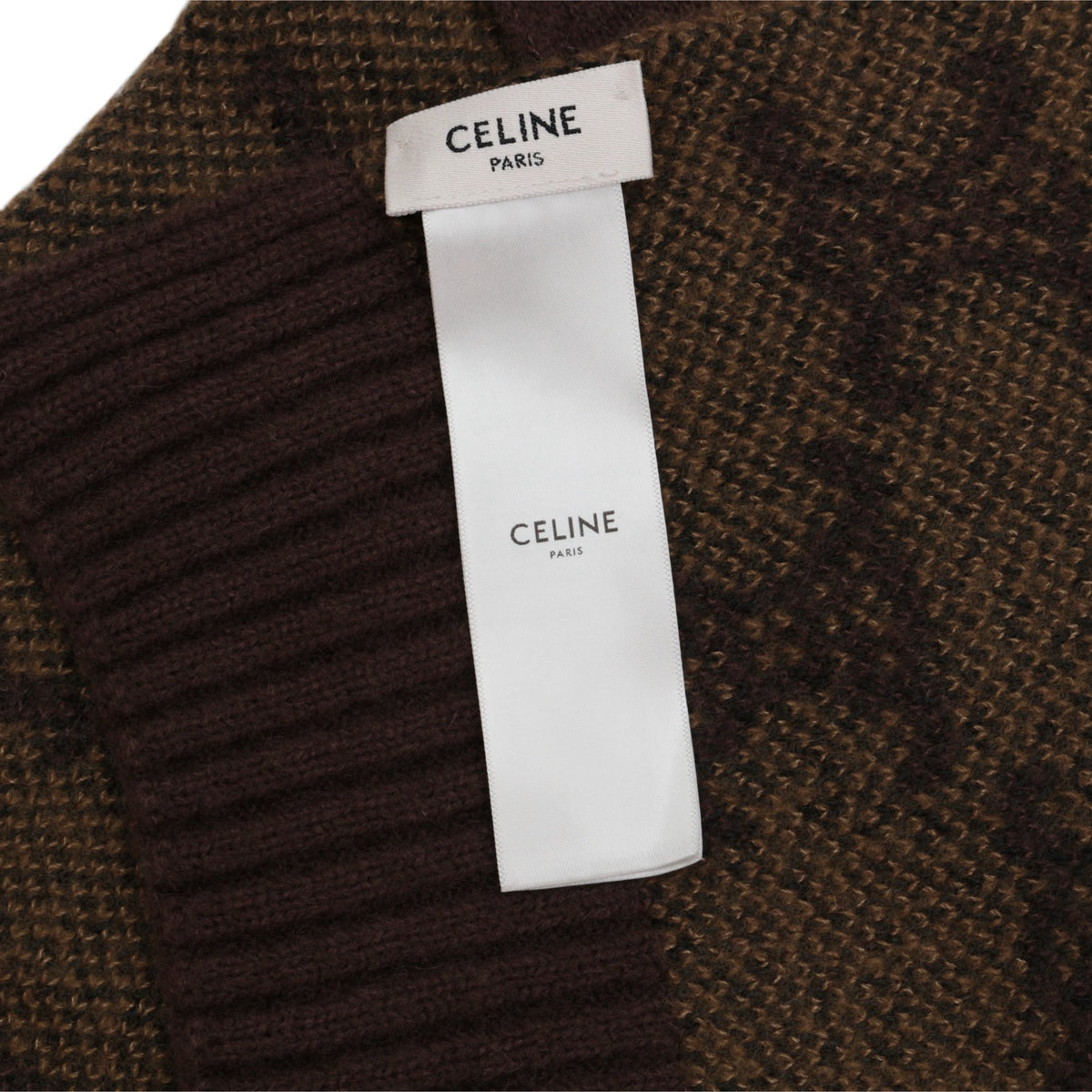 CELINE Brown Triomphe Jacquard Wool Cashmere Silk Blend Muffler [Used]