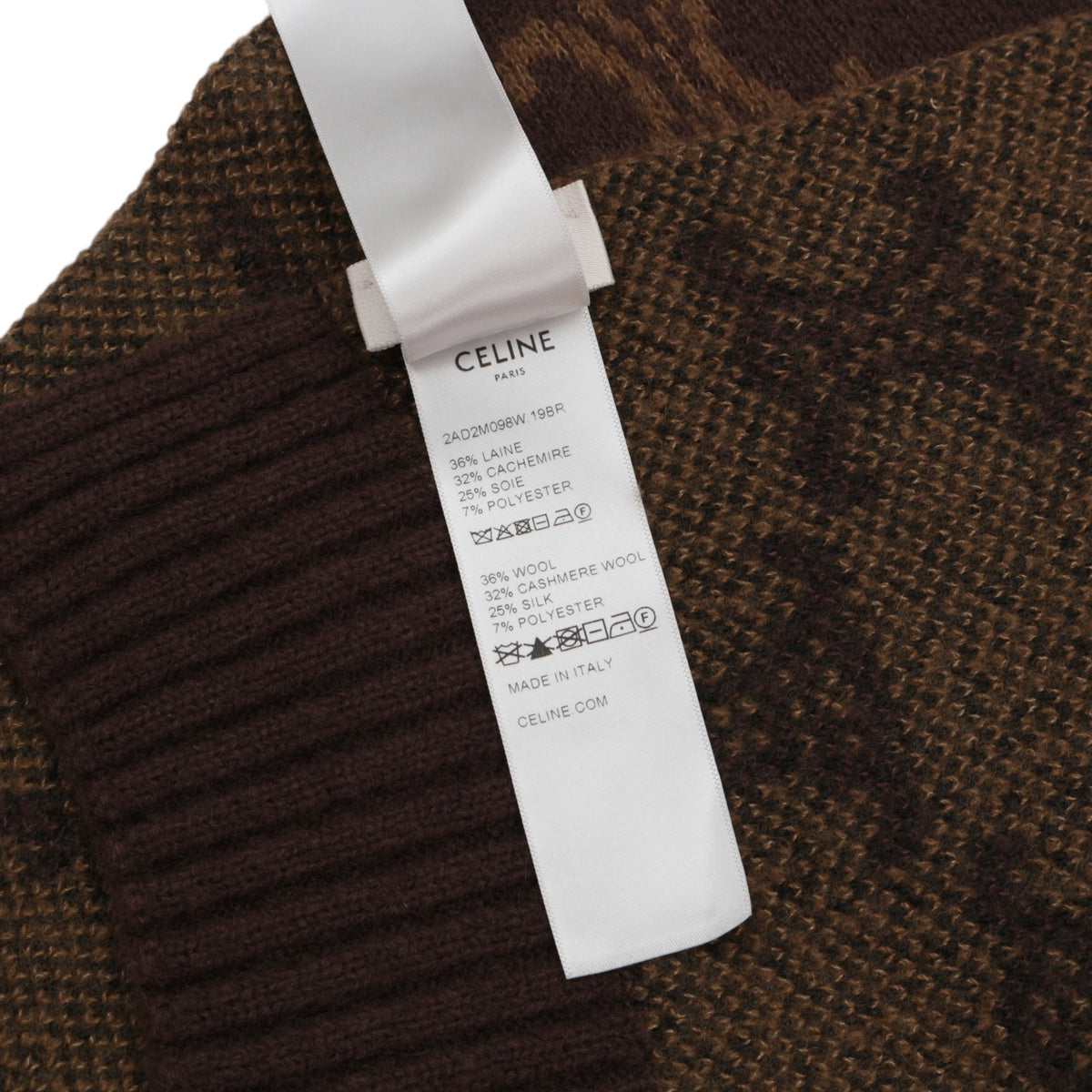 CELINE Brown Triomphe Jacquard Wool Cashmere Silk Blend Muffler [Used]