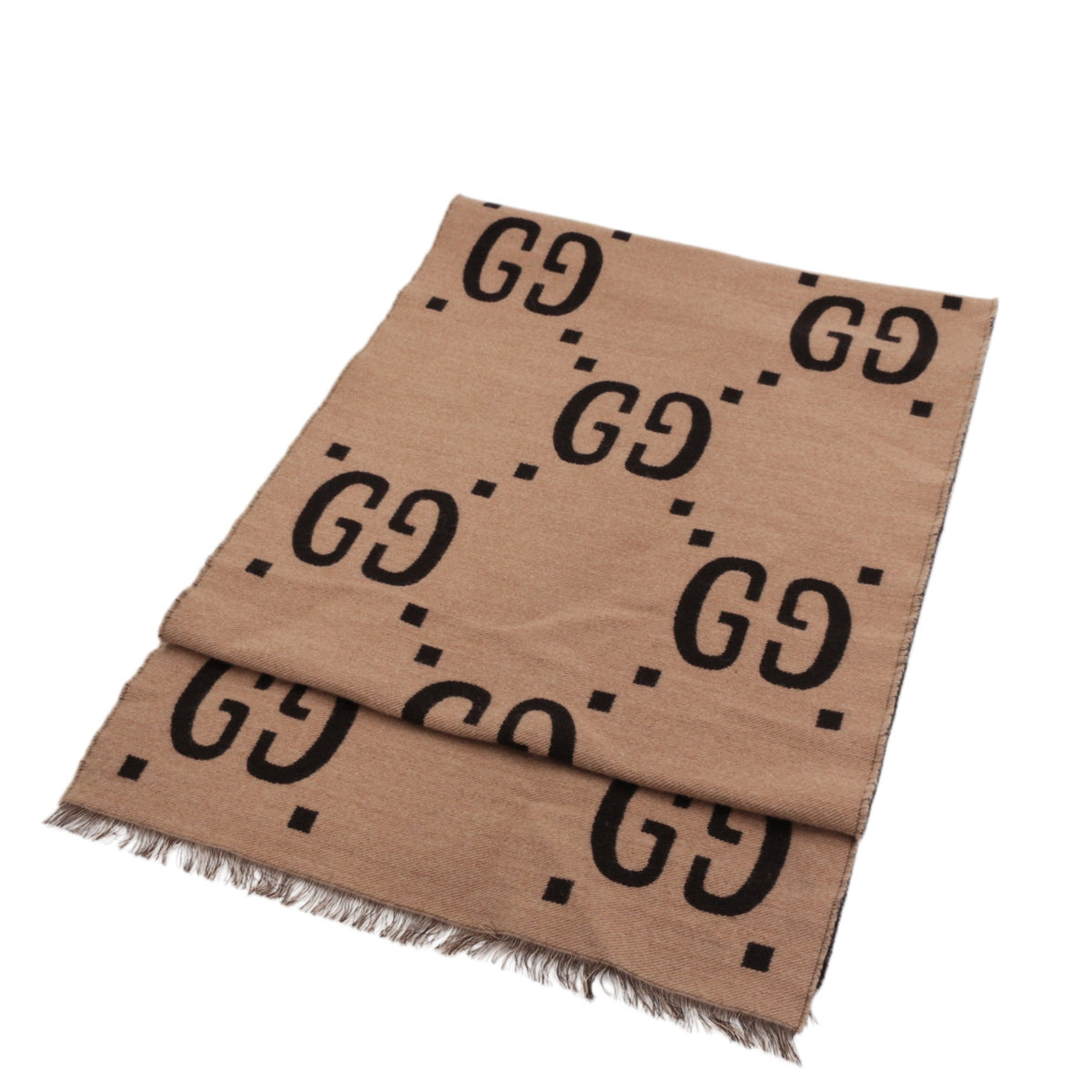 GUCCI Beige & Dark Brown GG Jacquard Reversible Wool Muffler [Used]
