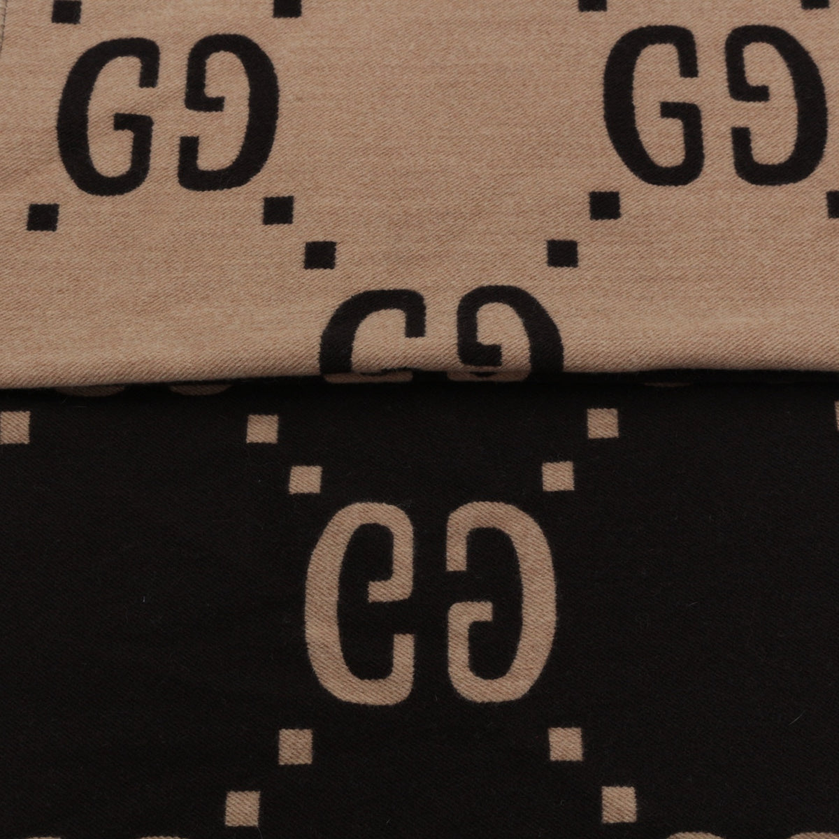 GUCCI Beige & Dark Brown GG Jacquard Reversible Wool Muffler [Used]