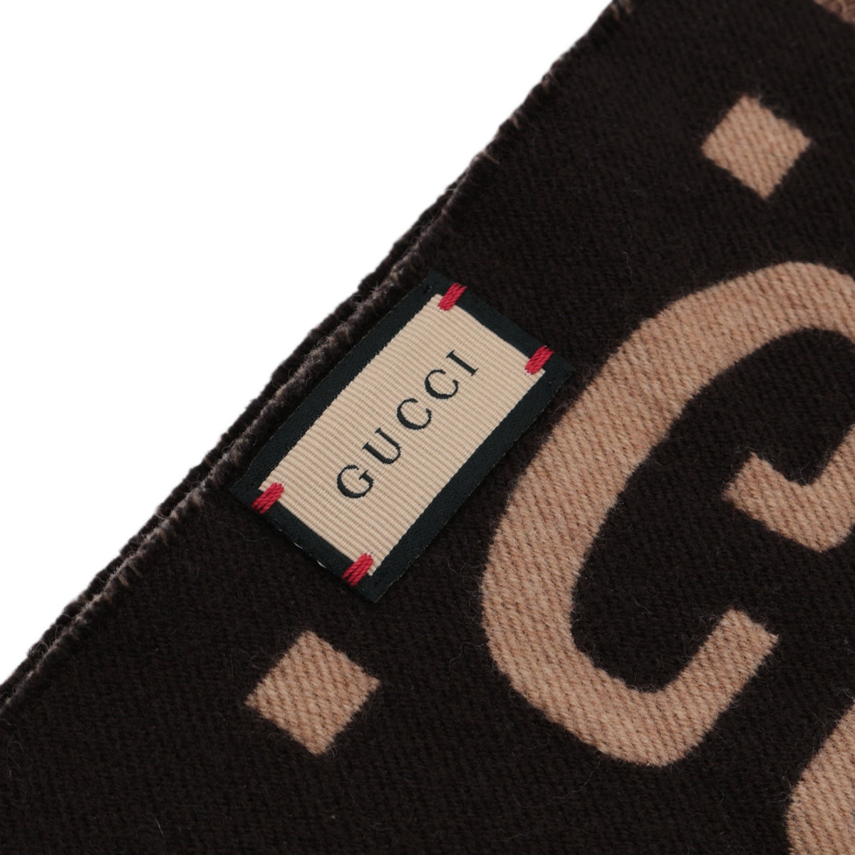 GUCCI Beige & Dark Brown GG Jacquard Reversible Wool Muffler [Used]
