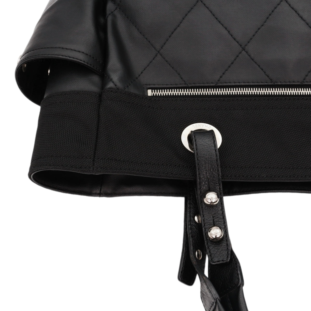 CHANEL Black Quilted Leather & Canvas CC Charm Large Tote Bag with Pouch [Used]
