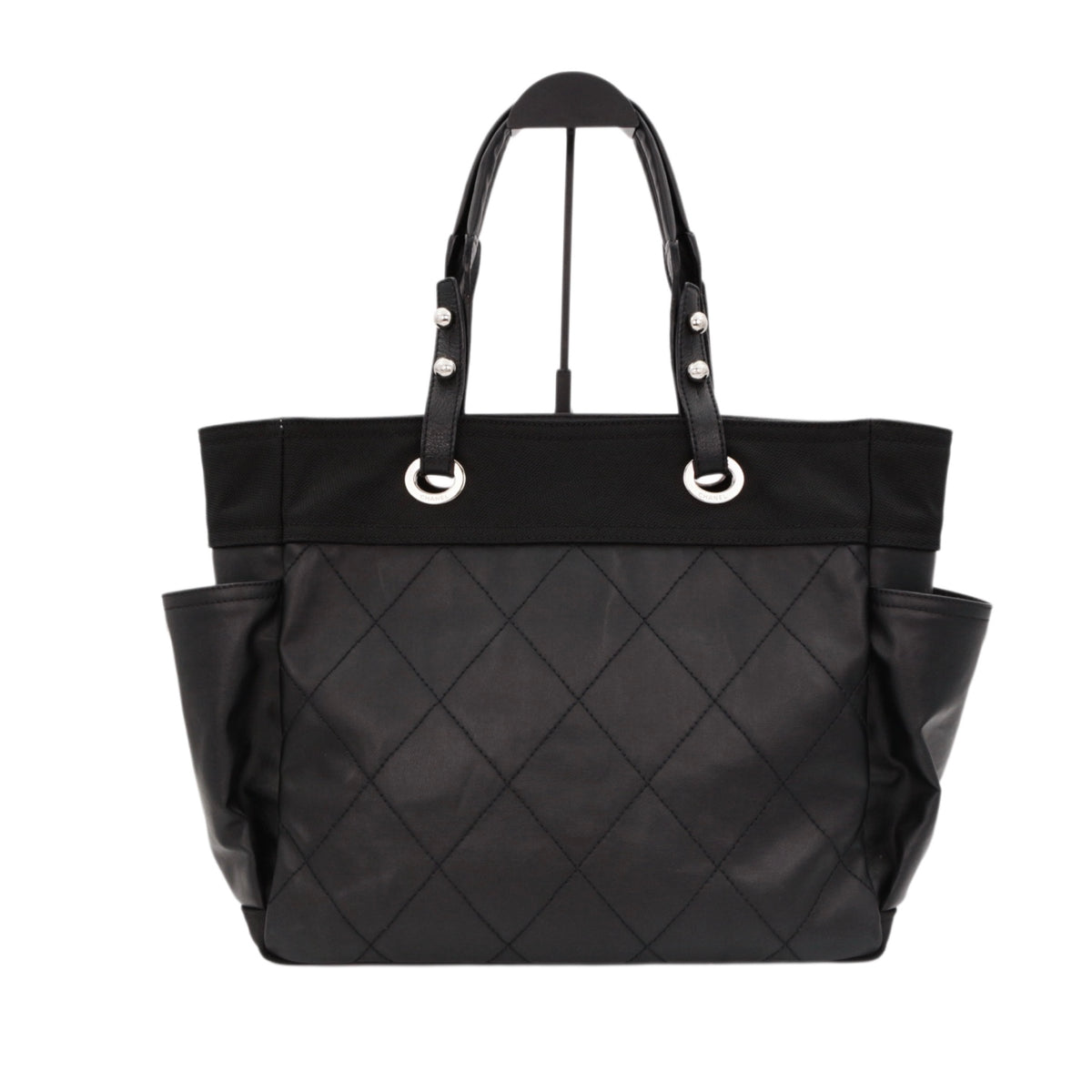 CHANEL Black Quilted Leather & Canvas CC Charm Large Tote Bag with Pouch [Used]