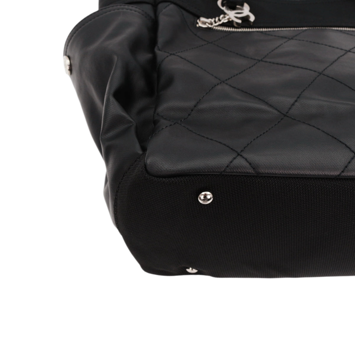 CHANEL Black Quilted Leather & Canvas CC Charm Large Tote Bag with Pouch [Used]