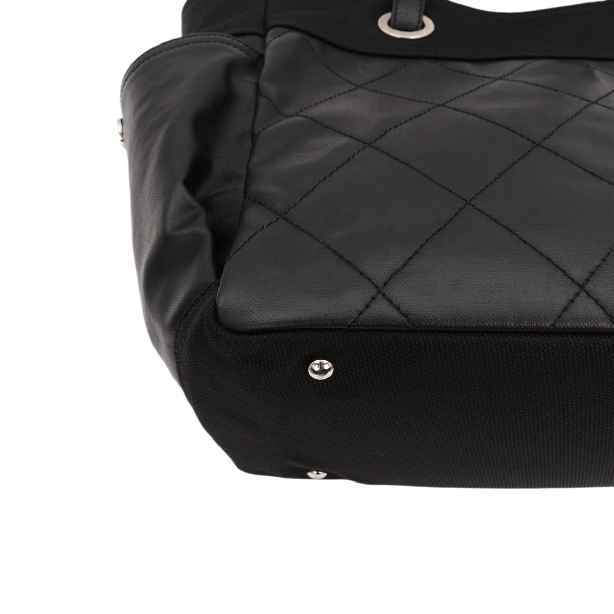 CHANEL Black Quilted Leather & Canvas CC Charm Large Tote Bag with Pouch [Used]