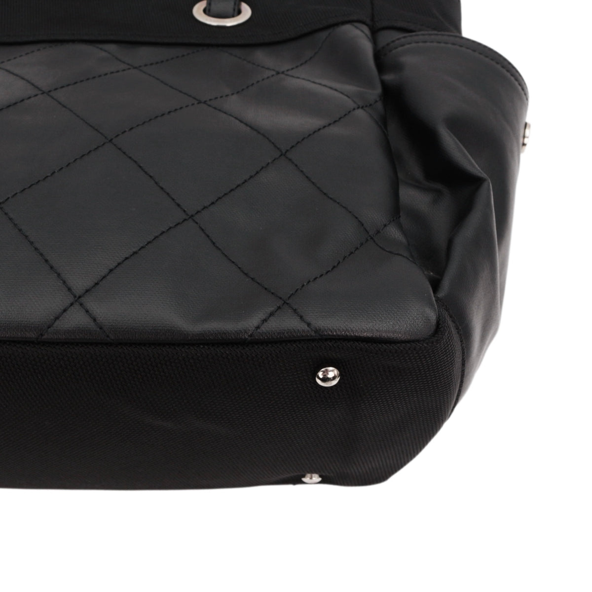 CHANEL Black Quilted Leather & Canvas CC Charm Large Tote Bag with Pouch [Used]