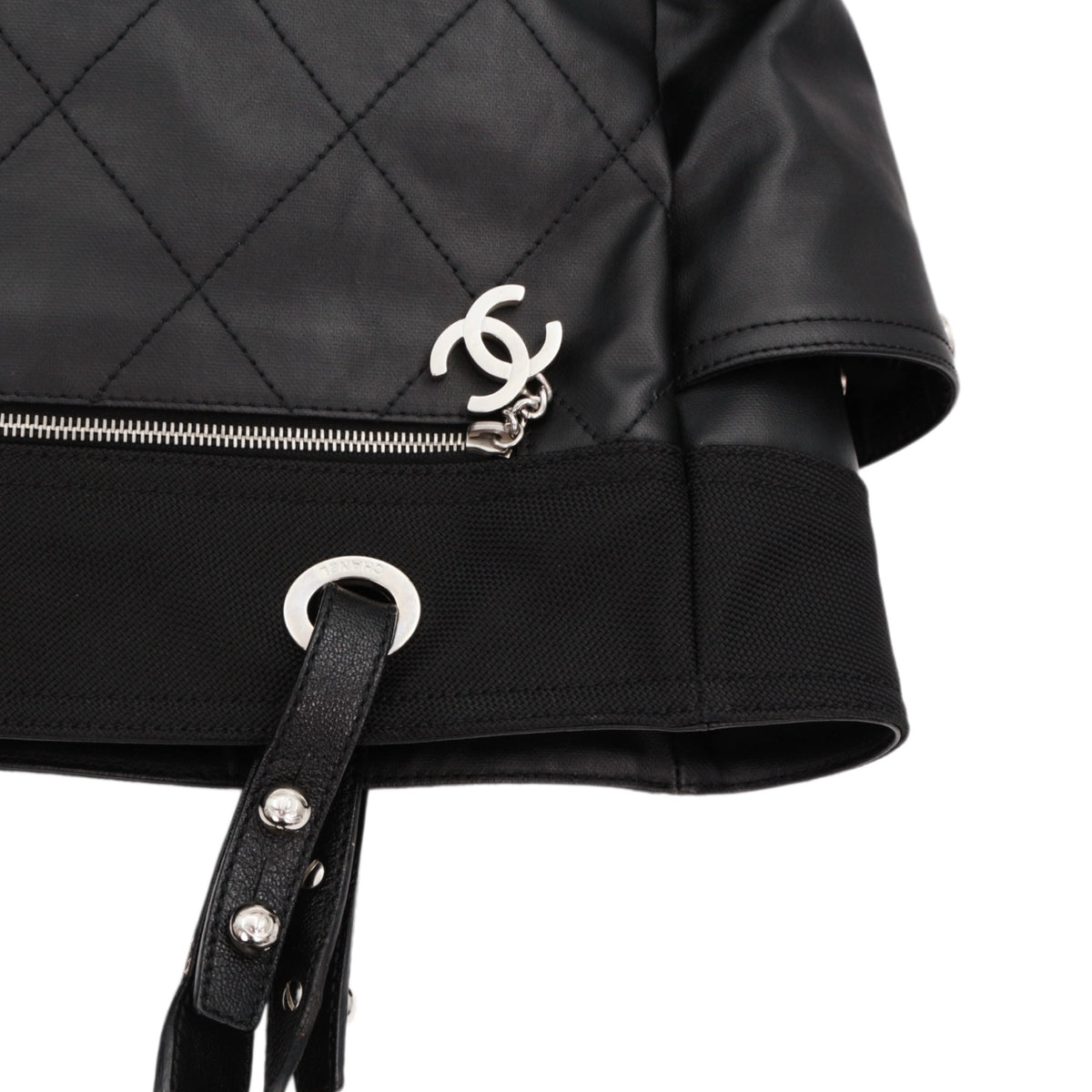 CHANEL Black Quilted Leather & Canvas CC Charm Large Tote Bag with Pouch [Used]