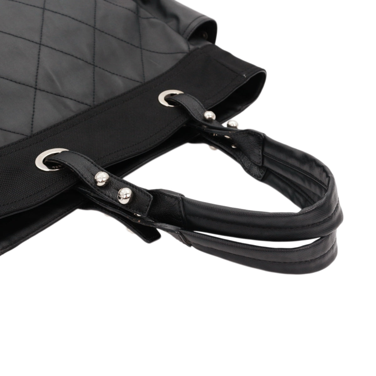 CHANEL Black Quilted Leather & Canvas CC Charm Large Tote Bag with Pouch [Used]