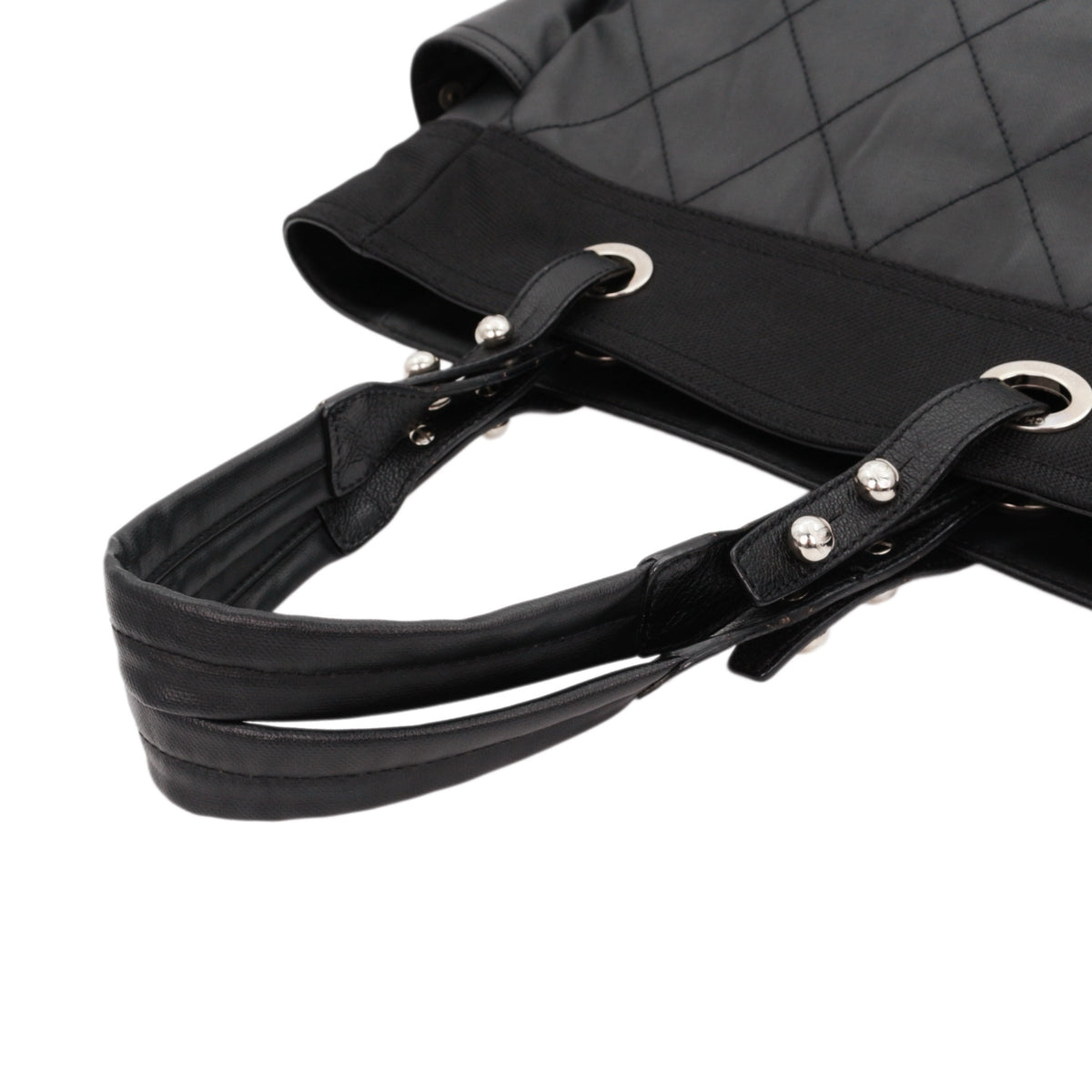 CHANEL Black Quilted Leather & Canvas CC Charm Large Tote Bag with Pouch [Used]
