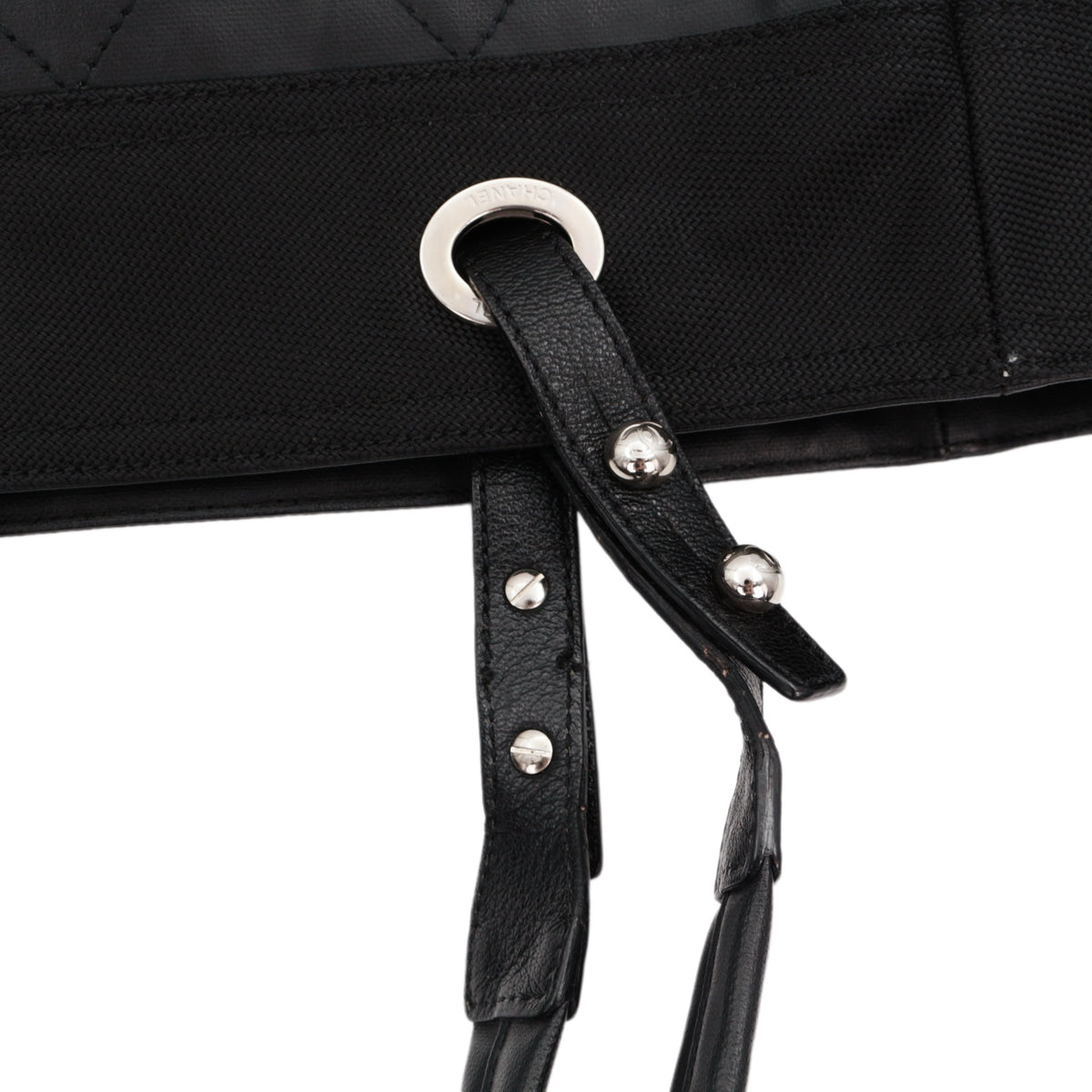 CHANEL Black Quilted Leather & Canvas CC Charm Large Tote Bag with Pouch [Used]