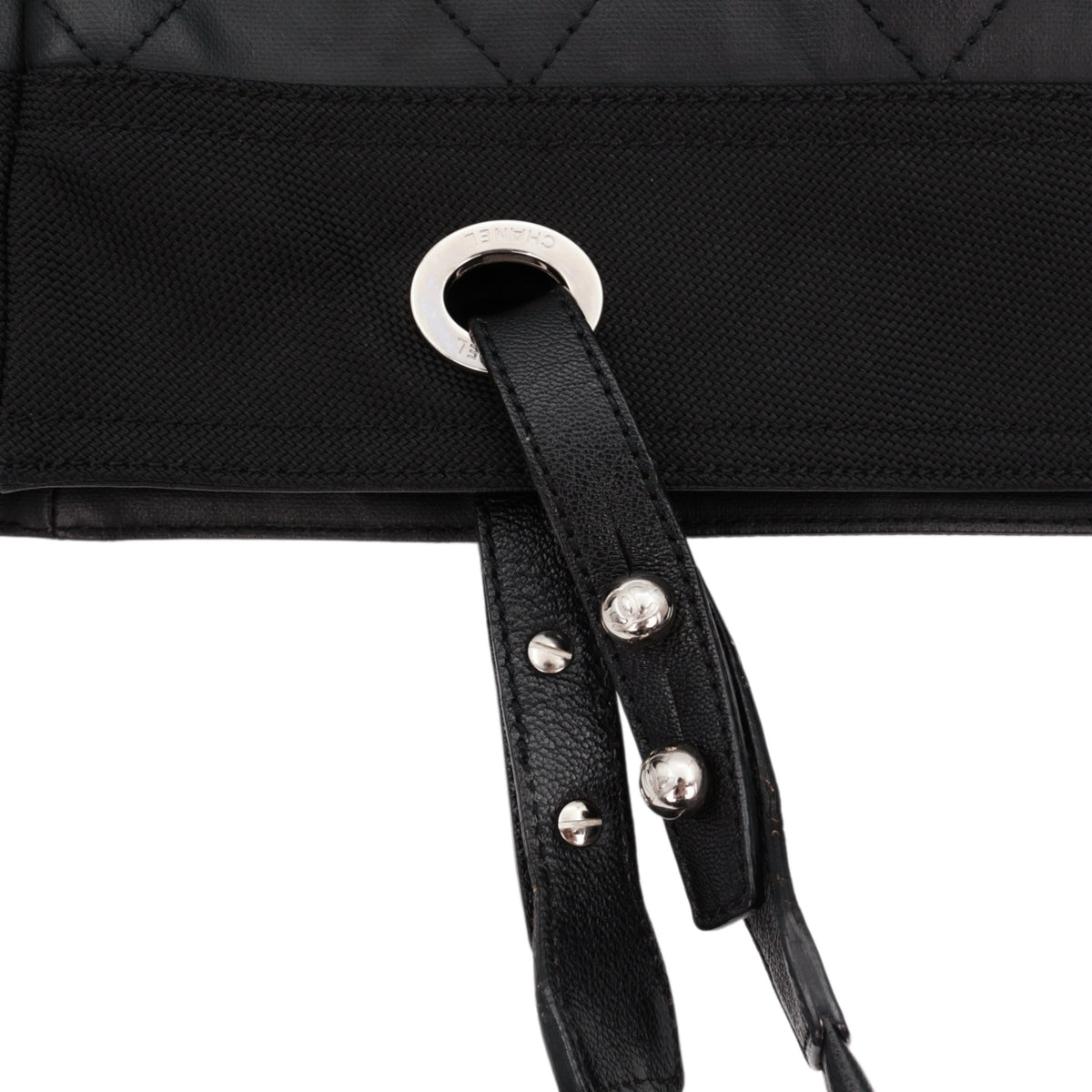 CHANEL Black Quilted Leather & Canvas CC Charm Large Tote Bag with Pouch [Used]