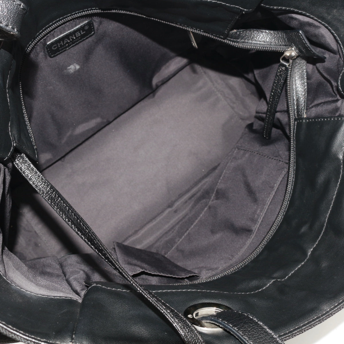 CHANEL Black Quilted Leather & Canvas CC Charm Large Tote Bag with Pouch [Used]