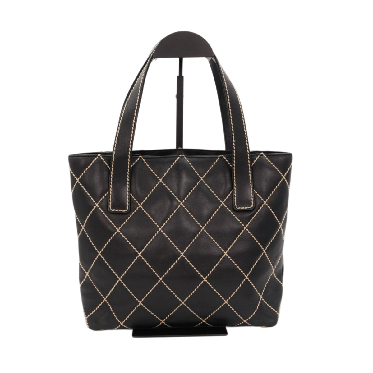 CHANEL Black Calfskin Leather Contrast Stitch Surpique Tote Bag [Used]