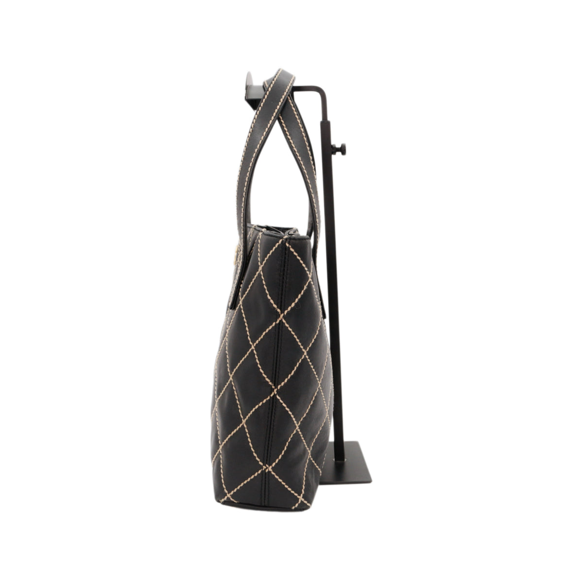 CHANEL Black Calfskin Leather Contrast Stitch Surpique Tote Bag [Used]