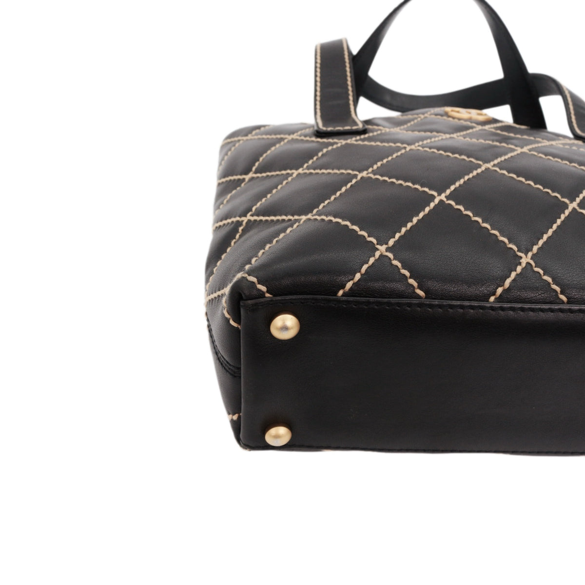 CHANEL Black Calfskin Leather Contrast Stitch Surpique Tote Bag [Used]