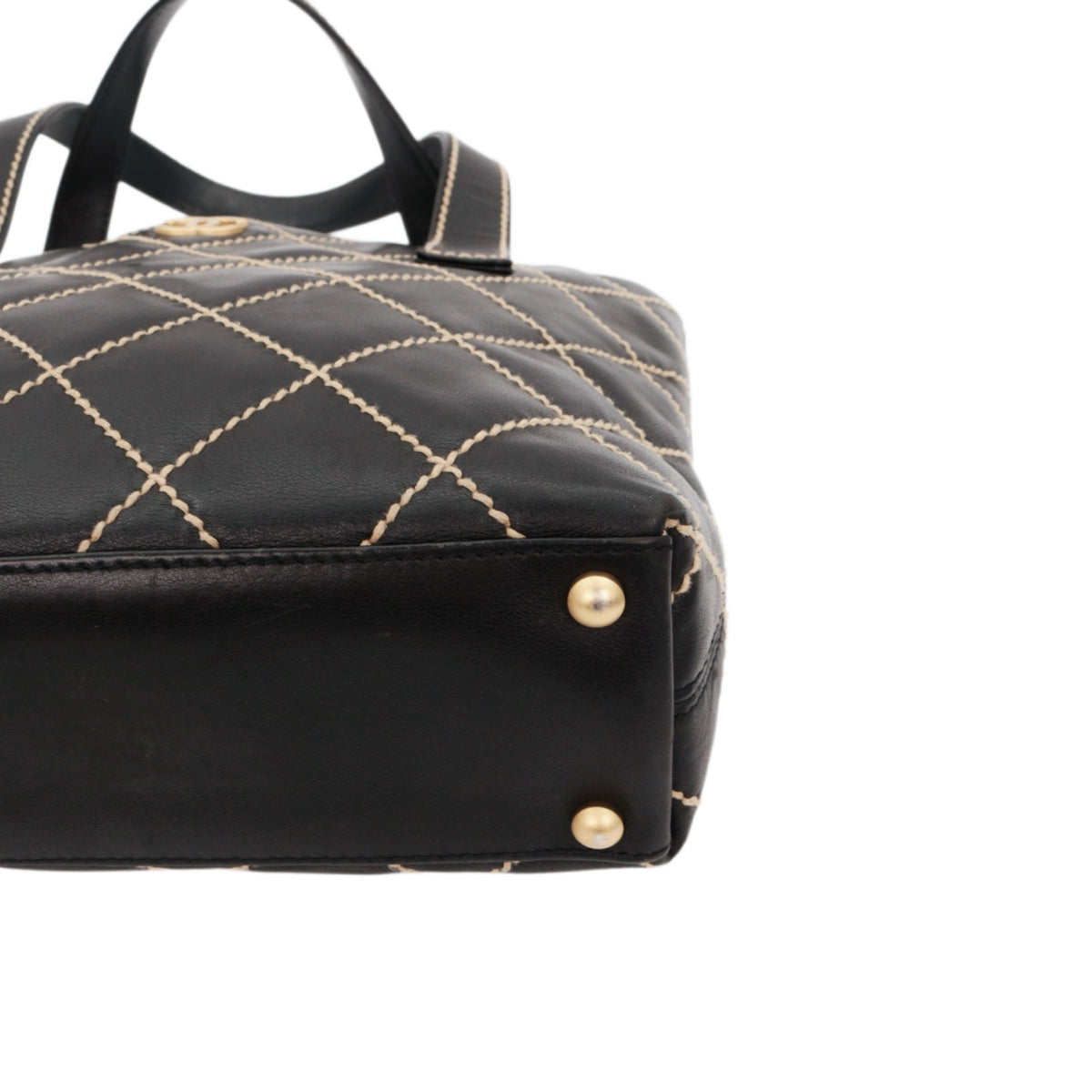 CHANEL Black Calfskin Leather Contrast Stitch Surpique Tote Bag [Used]