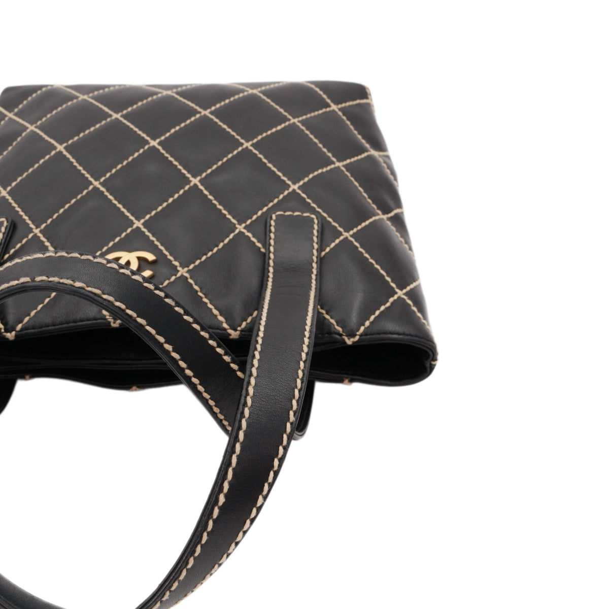 CHANEL Black Calfskin Leather Contrast Stitch Surpique Tote Bag [Used]