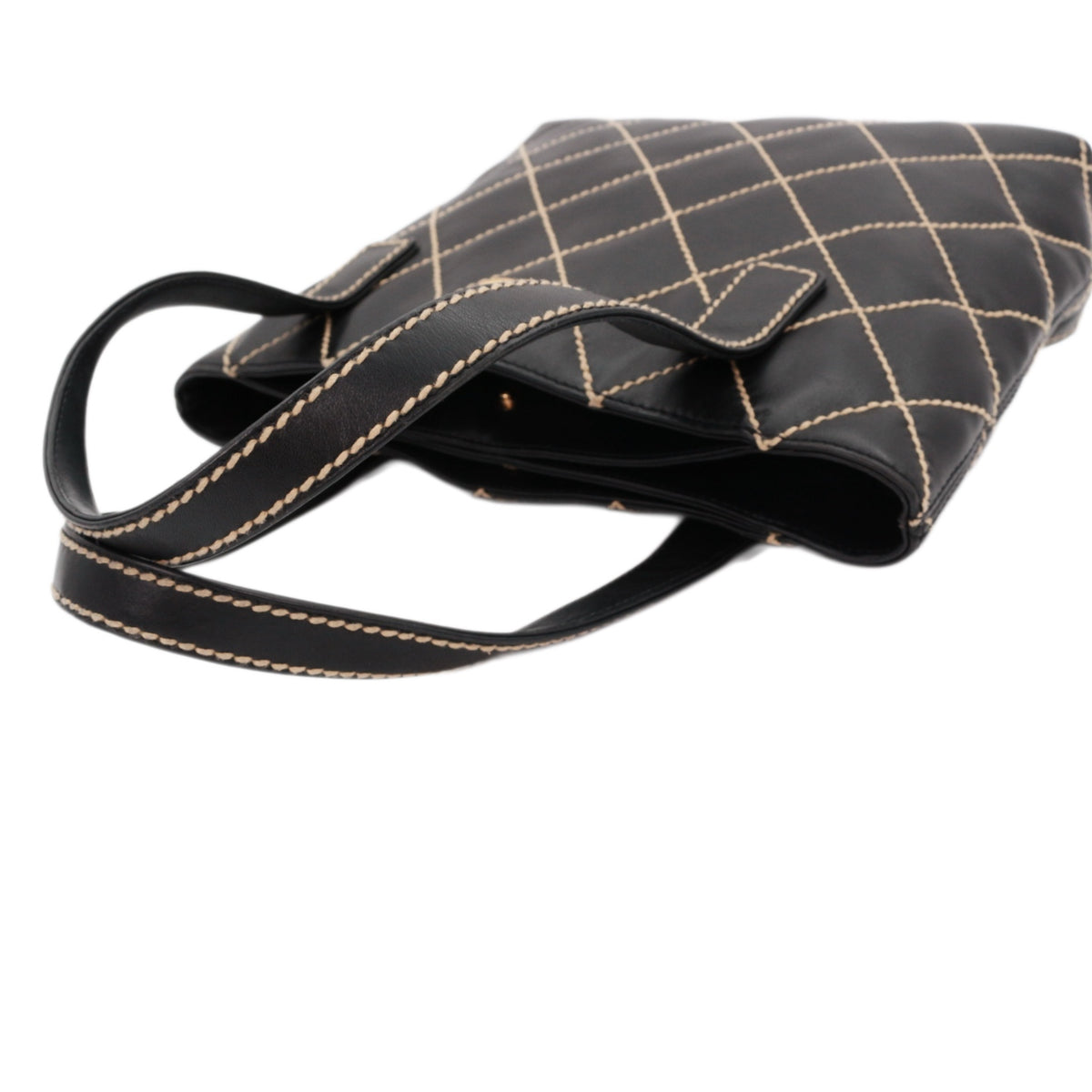 CHANEL Black Calfskin Leather Contrast Stitch Surpique Tote Bag [Used]
