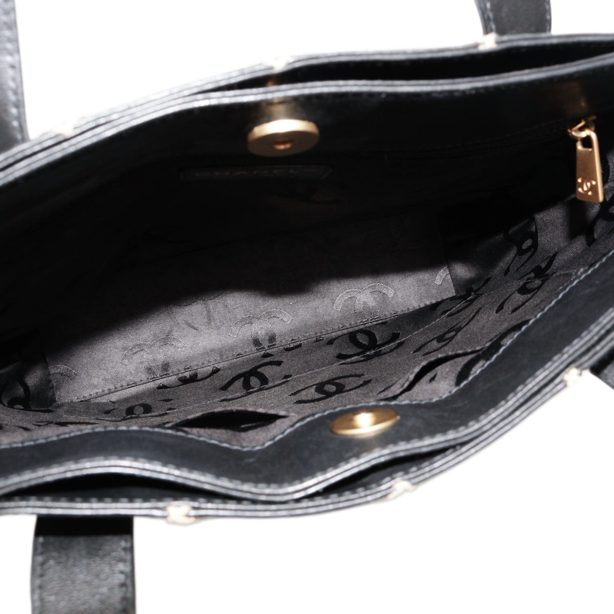 CHANEL Black Calfskin Leather Contrast Stitch Surpique Tote Bag [Used]