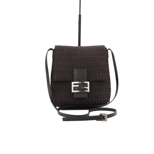 FENDI Brown Zucca FF Monogram Canvas Flap Crossbody Bag [Used]