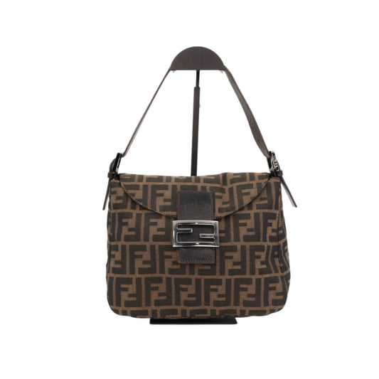 FENDI Brown Zucca FF Canvas Double Flap Shoulder Bag [Used]