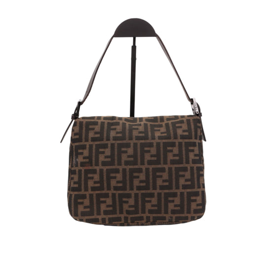 FENDI Brown Zucca FF Canvas Double Flap Shoulder Bag [Used]