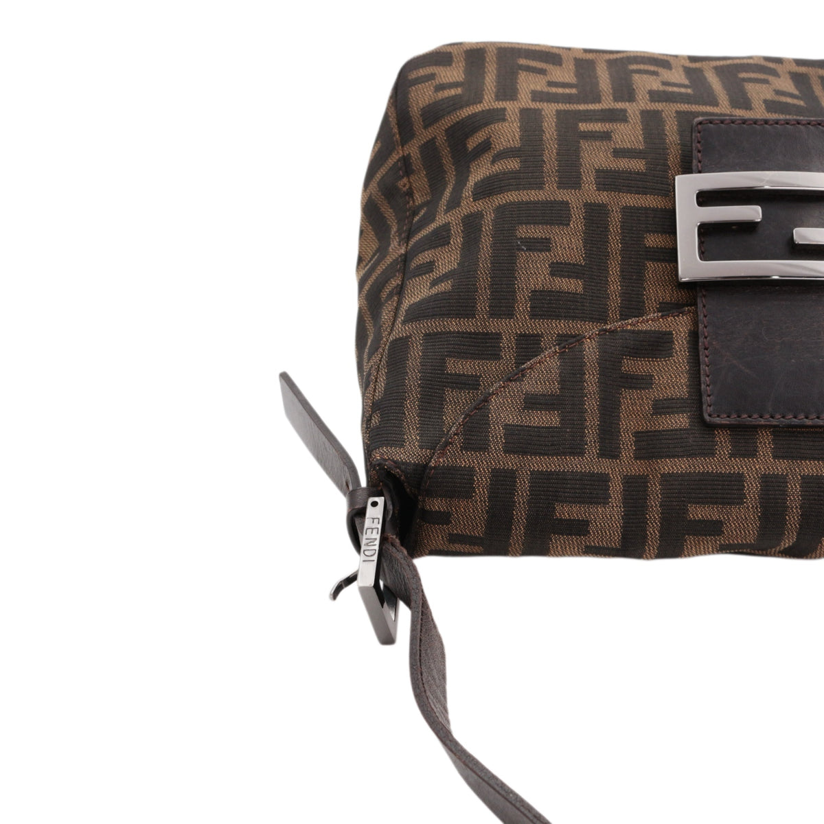 FENDI Brown Zucca FF Canvas Double Flap Shoulder Bag [Used]