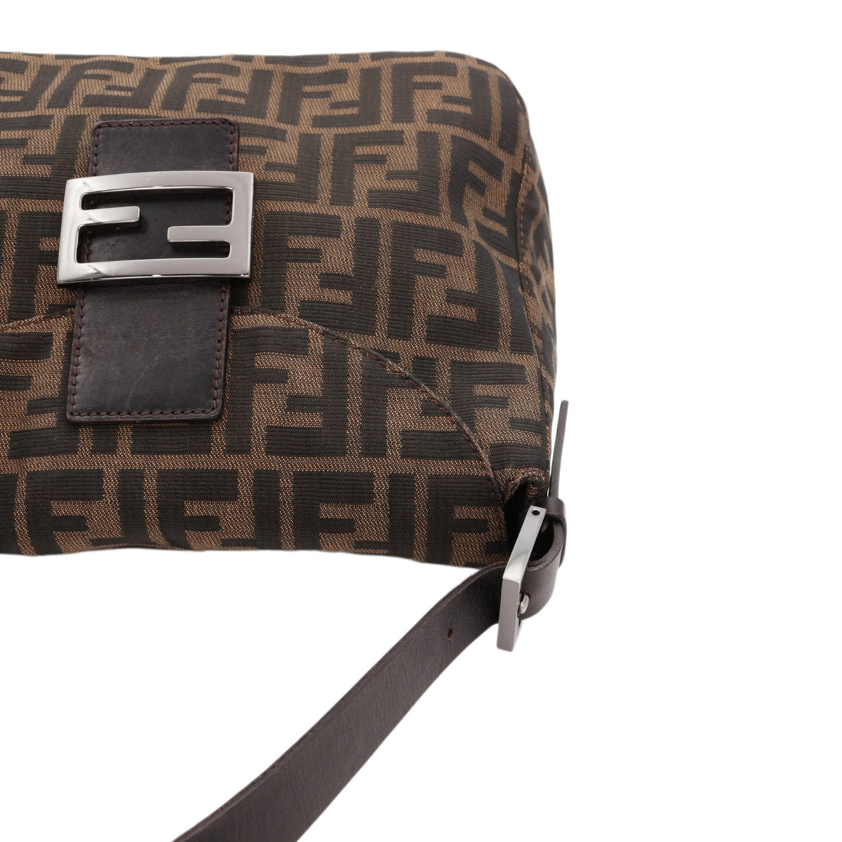 FENDI Brown Zucca FF Canvas Double Flap Shoulder Bag [Used]