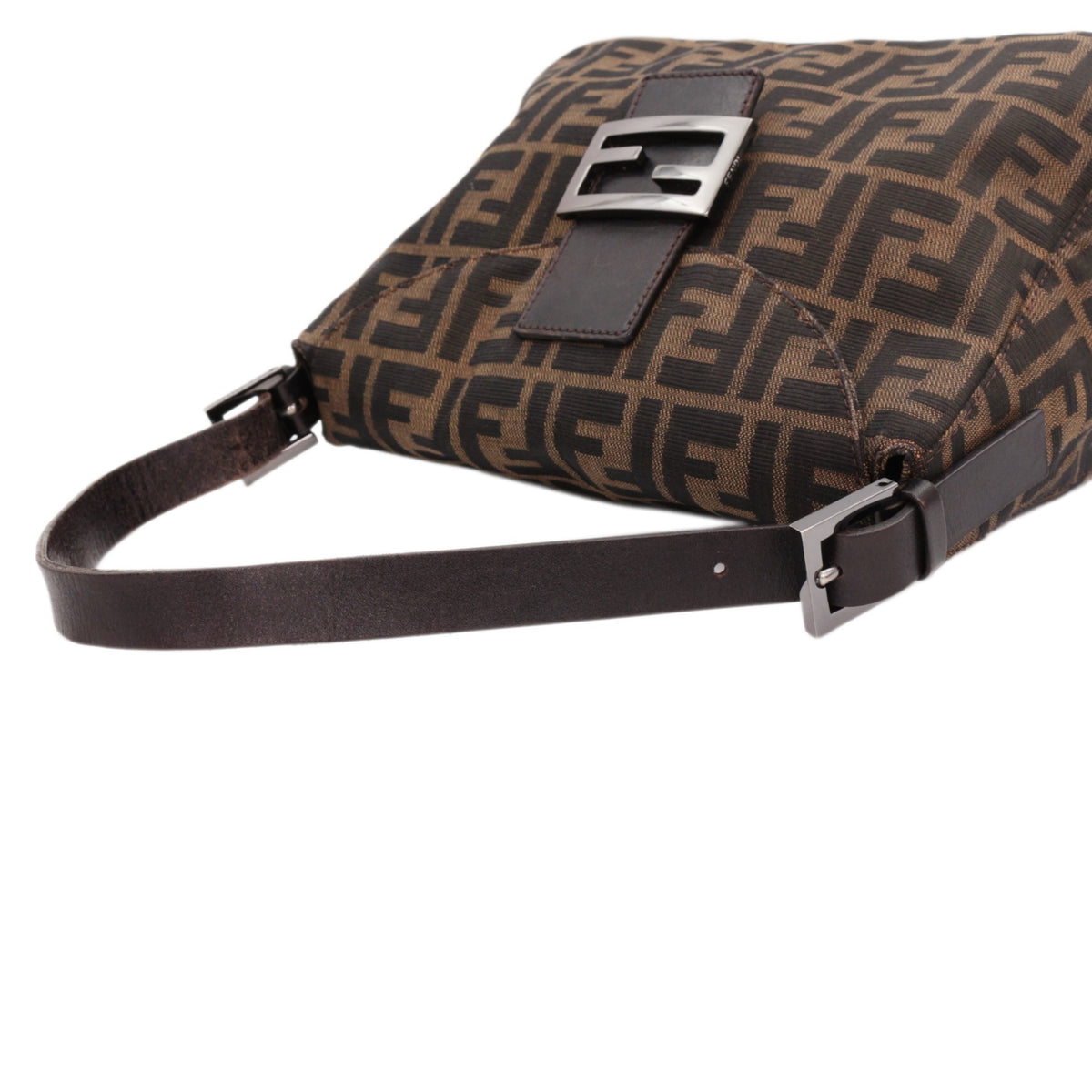 FENDI Brown Zucca FF Canvas Double Flap Shoulder Bag [Used]