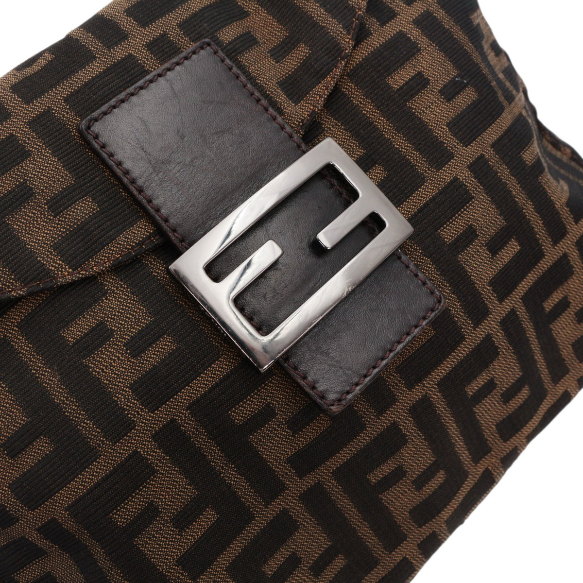 FENDI Brown Zucca FF Canvas Double Flap Shoulder Bag [Used]