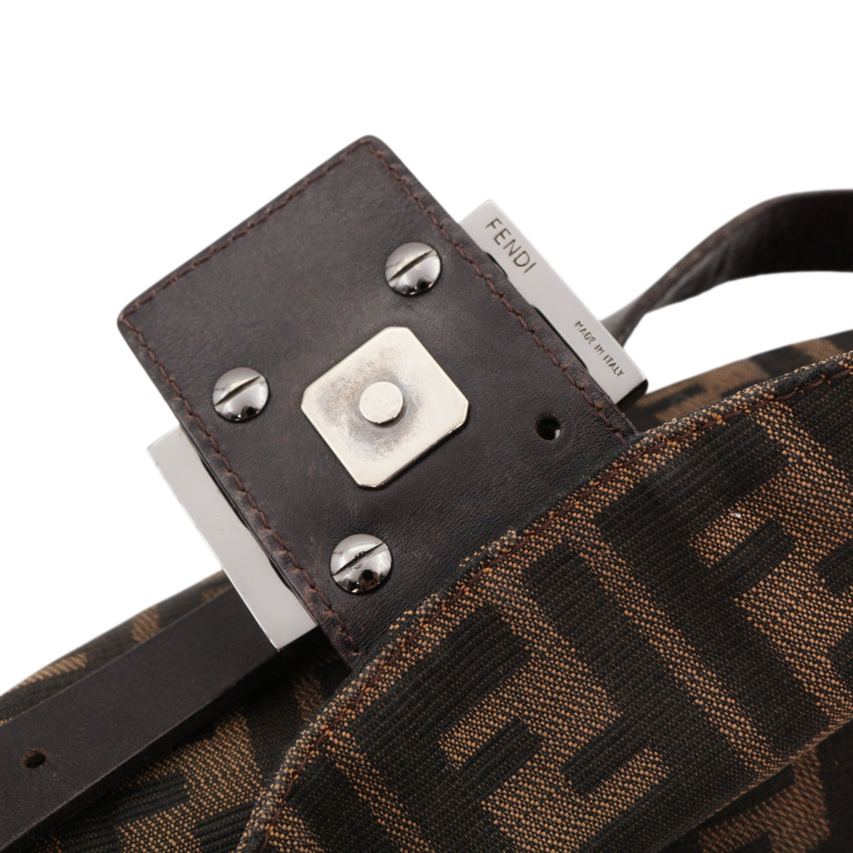 FENDI Brown Zucca FF Canvas Double Flap Shoulder Bag [Used]