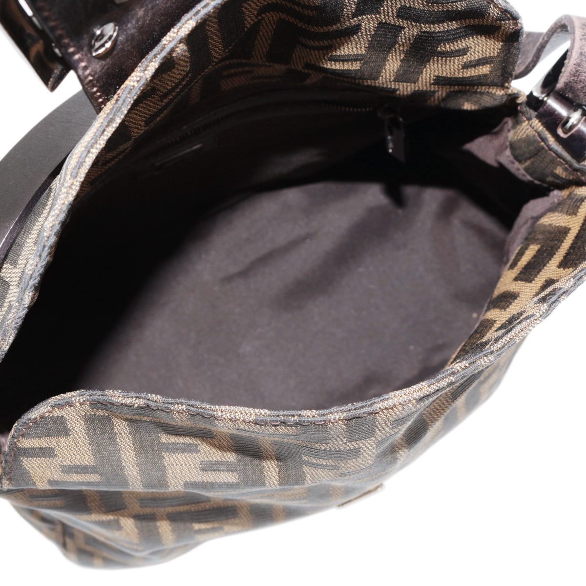 FENDI Brown Zucca FF Canvas Double Flap Shoulder Bag [Used]