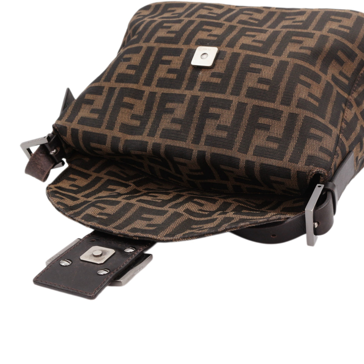 FENDI Brown Zucca FF Canvas Double Flap Shoulder Bag [Used]