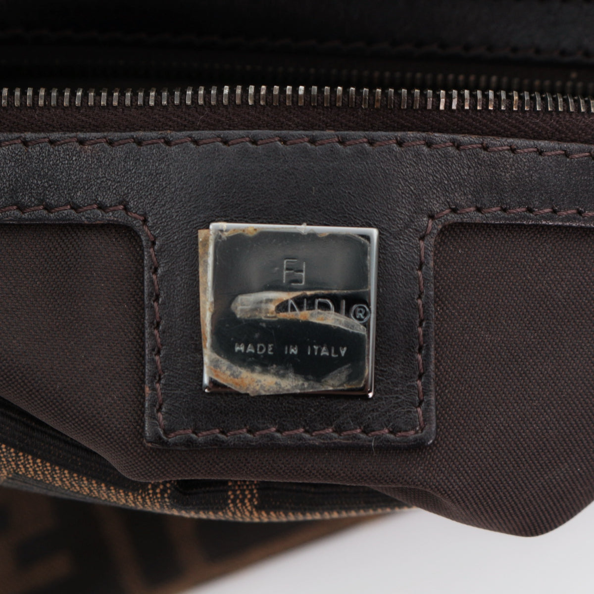 FENDI Brown Zucca FF Canvas Double Flap Shoulder Bag [Used]