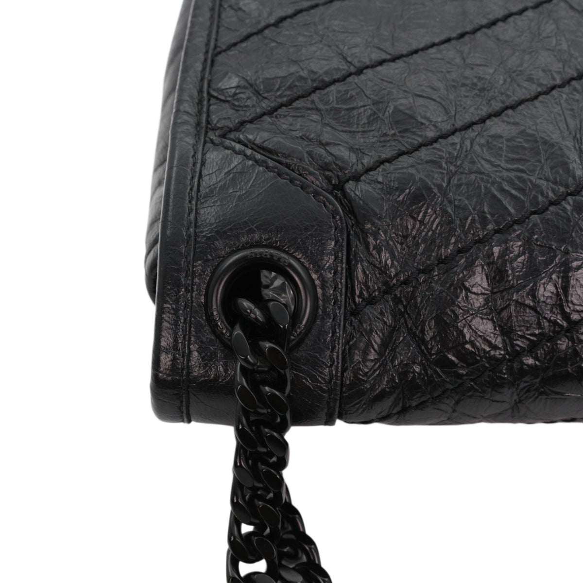 SAINT LAURENT Black Crinkled Calfskin Medium Niki Chain Shoulder Bag [Used]