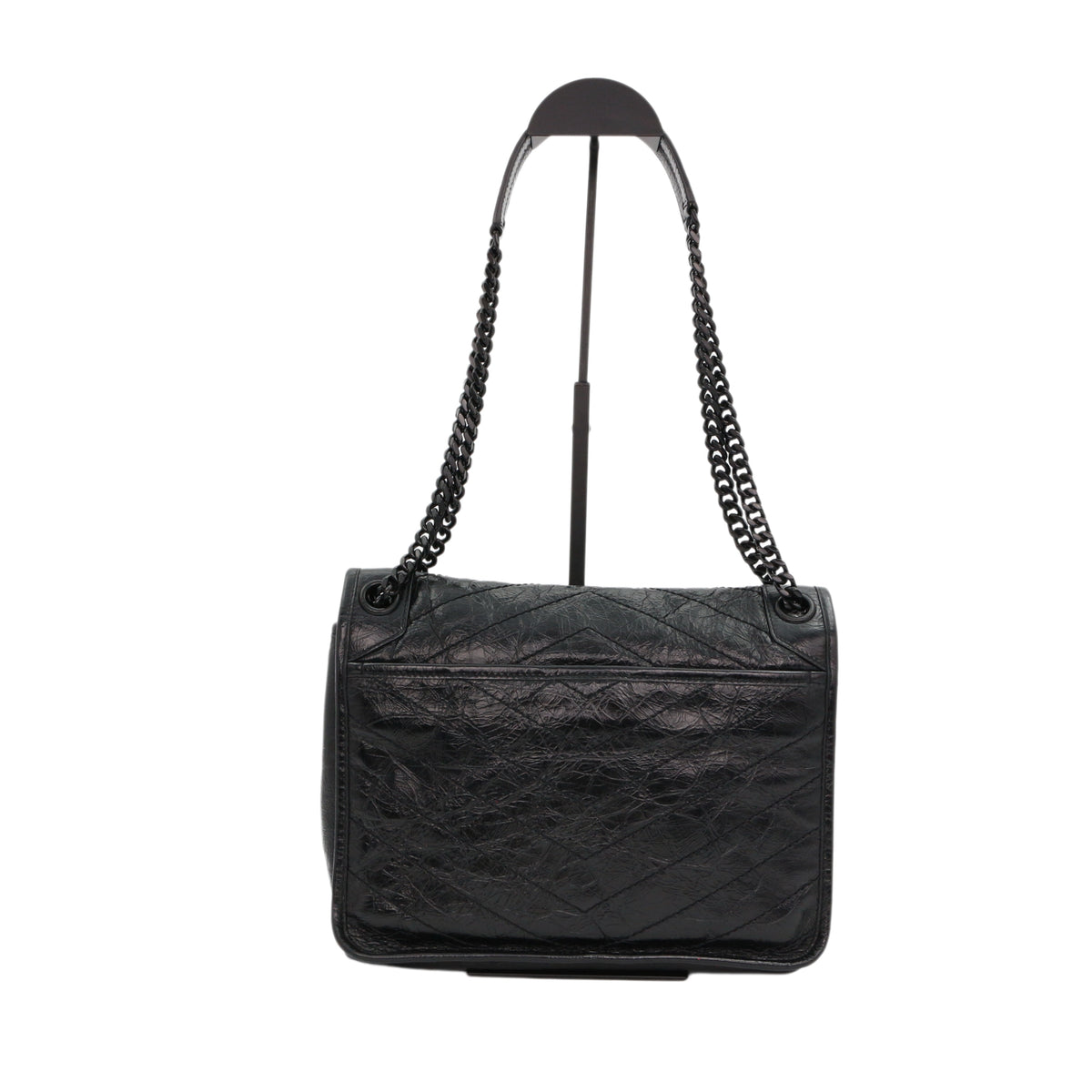 SAINT LAURENT Black Crinkled Calfskin Medium Niki Chain Shoulder Bag [Used]