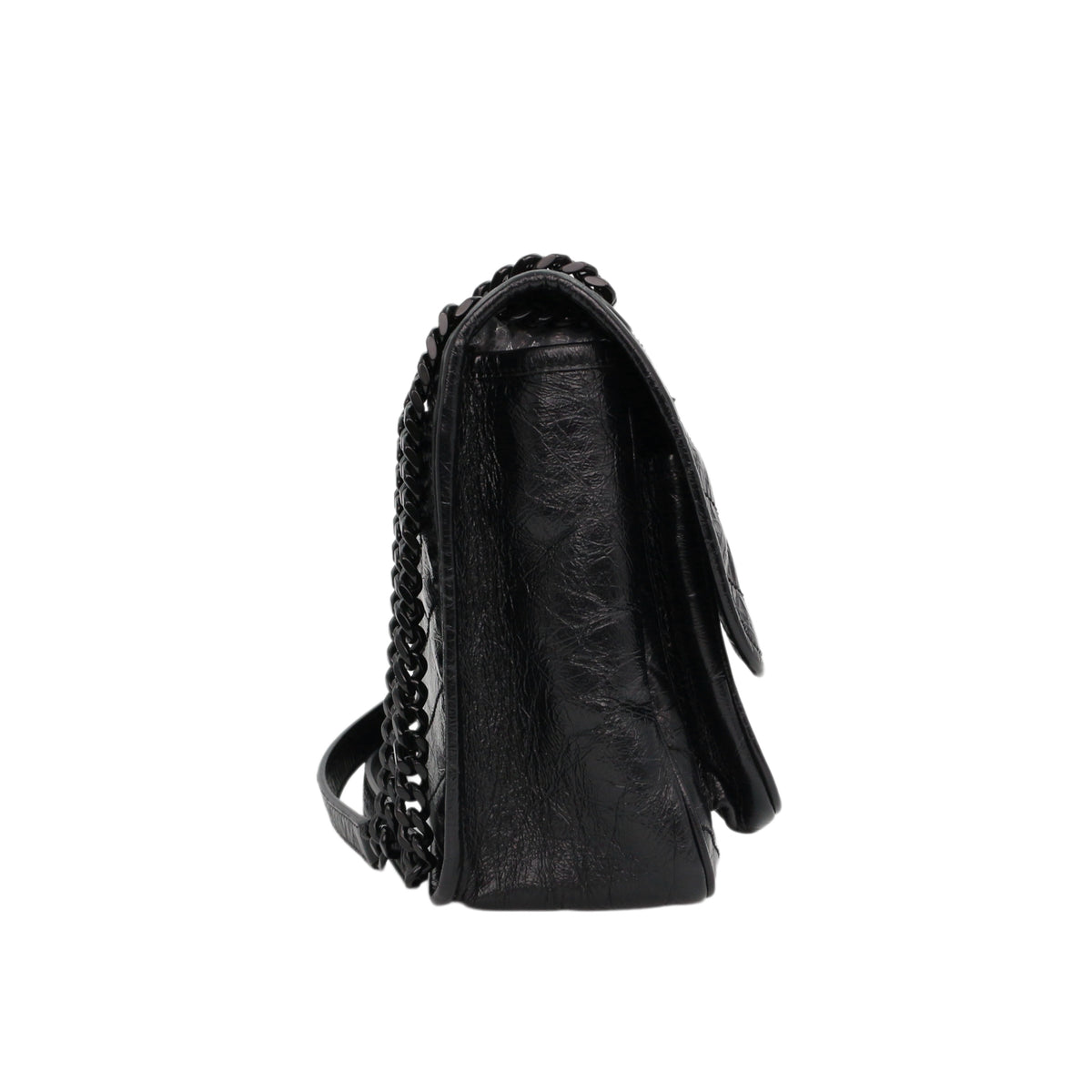 SAINT LAURENT Black Crinkled Calfskin Medium Niki Chain Shoulder Bag [Used]