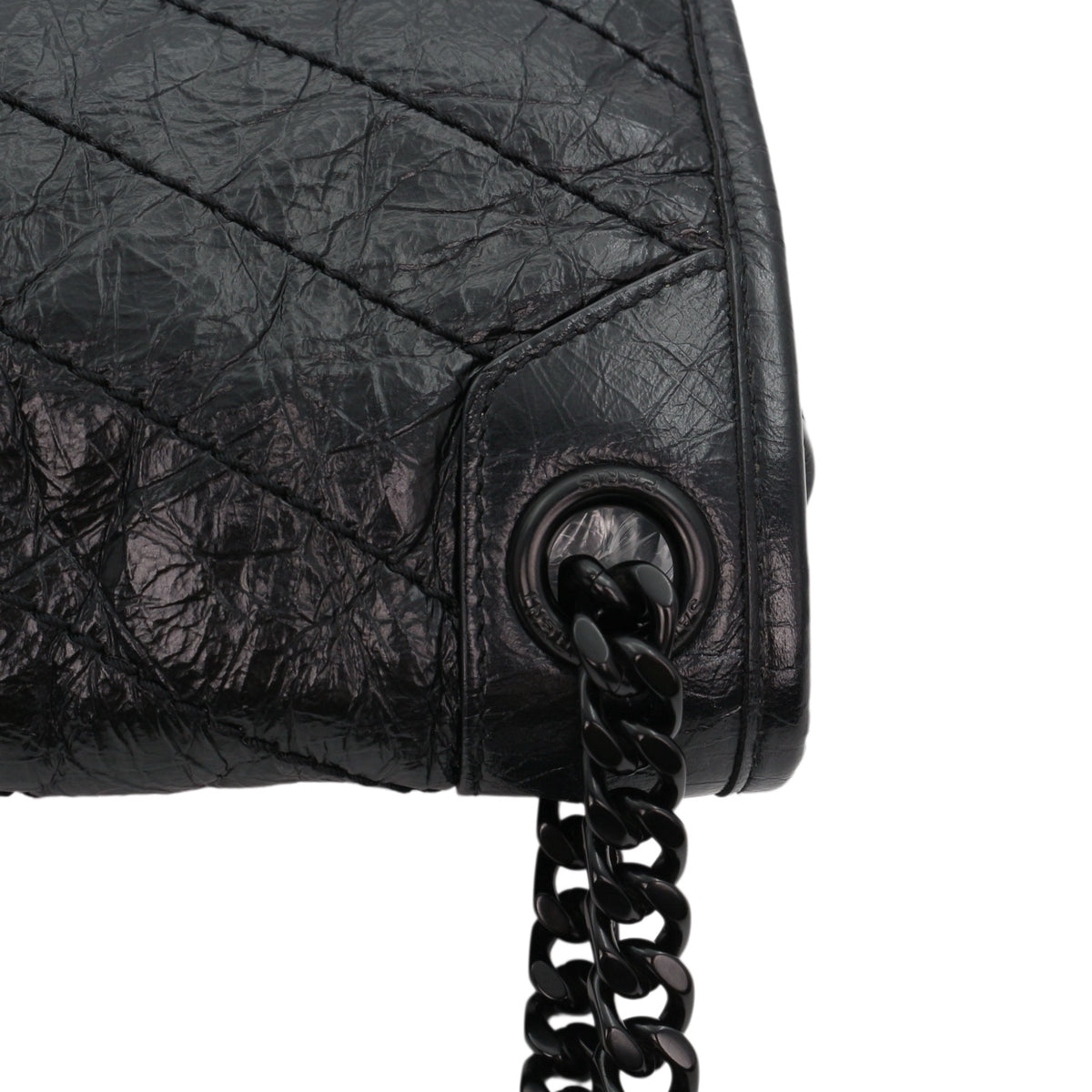 SAINT LAURENT Black Crinkled Calfskin Medium Niki Chain Shoulder Bag [Used]