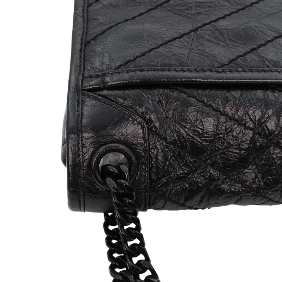 SAINT LAURENT Black Crinkled Calfskin Medium Niki Chain Shoulder Bag [Used]