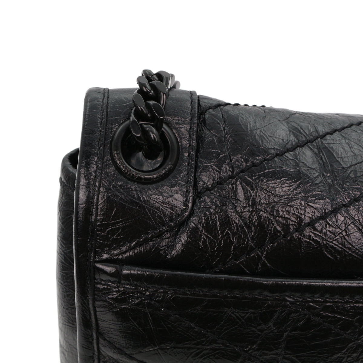 SAINT LAURENT Black Crinkled Calfskin Medium Niki Chain Shoulder Bag [Used]