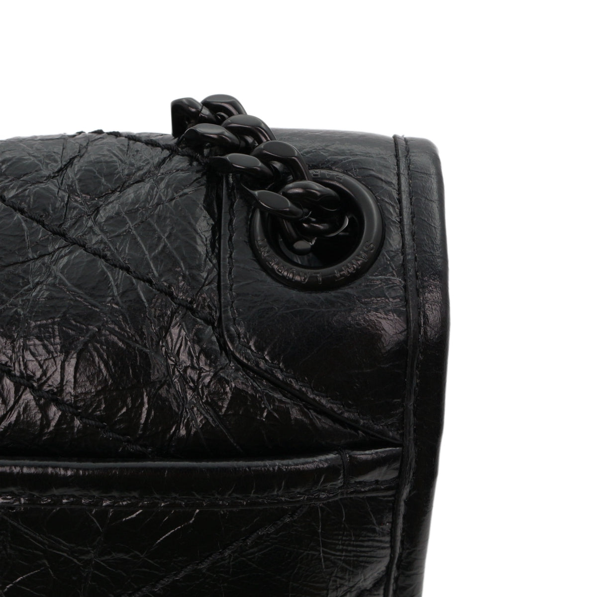 SAINT LAURENT Black Crinkled Calfskin Medium Niki Chain Shoulder Bag [Used]