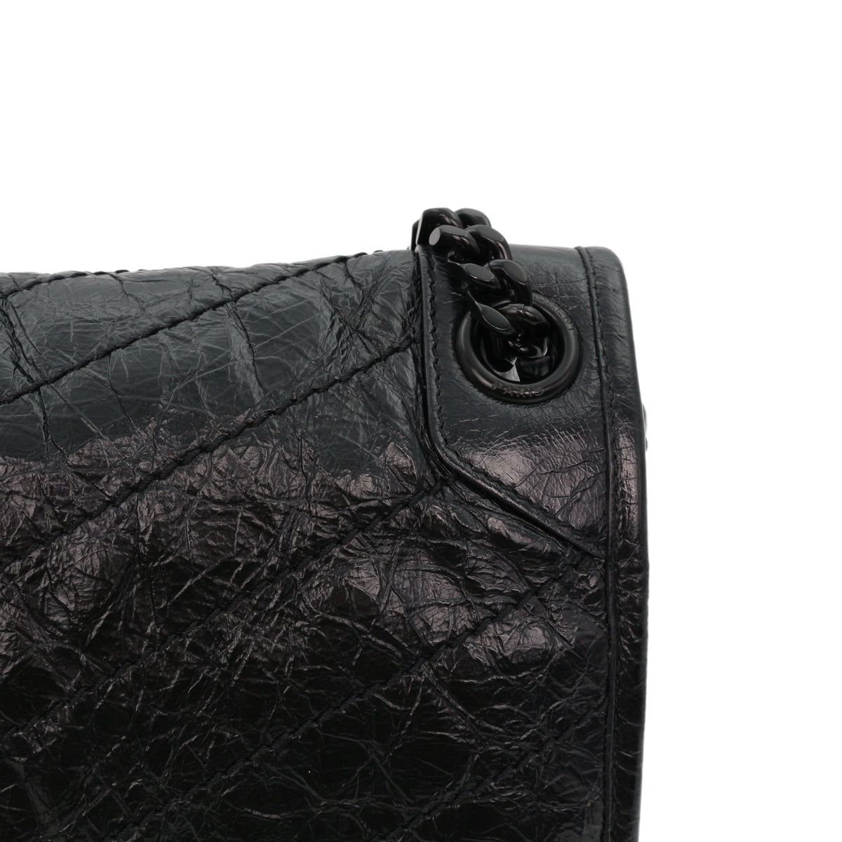 SAINT LAURENT Black Crinkled Calfskin Medium Niki Chain Shoulder Bag [Used]
