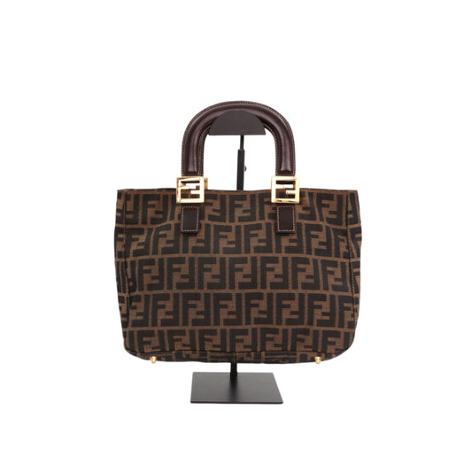 FENDI Brown Zucca FF Canvas & Leather Top Handle Tote Bag [Used]