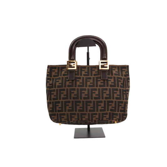FENDI Brown Zucca FF Canvas & Leather Top Handle Tote Bag [Used]