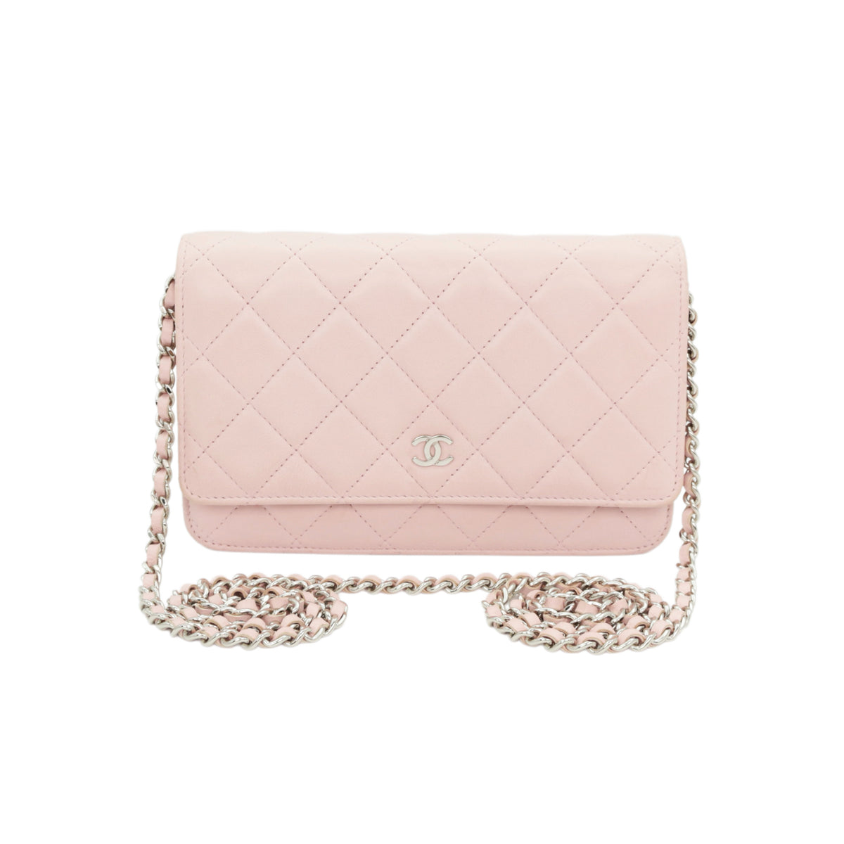 CHANEL Sakura Pink Lambskin Leather Classic Quilted Wallet on Chain (WOC) [Used]