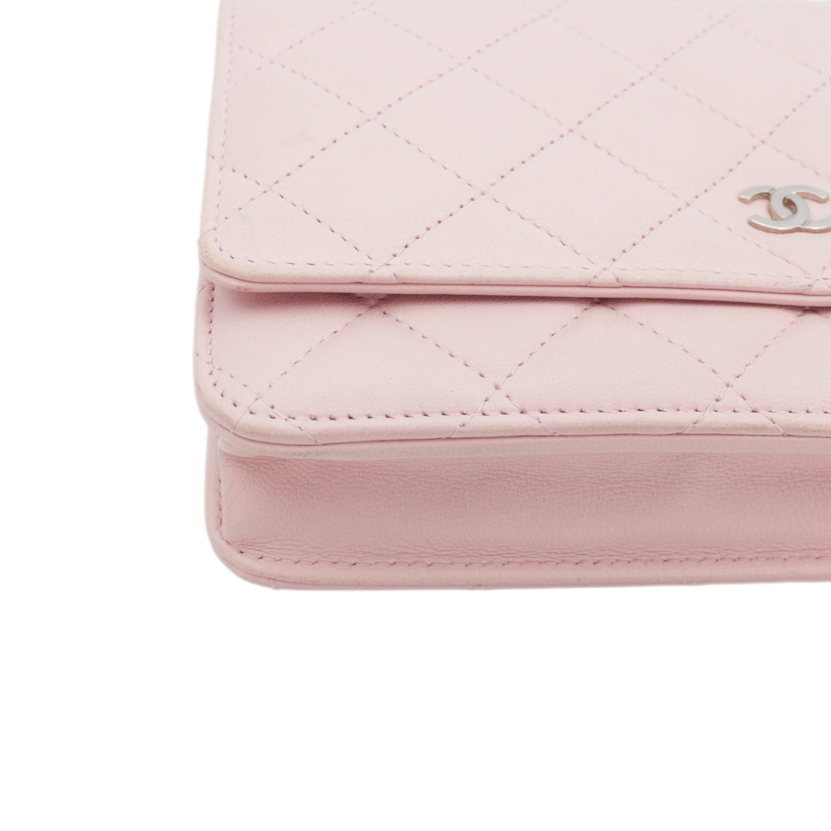 CHANEL Sakura Pink Lambskin Leather Classic Quilted Wallet on Chain (WOC) [Used]