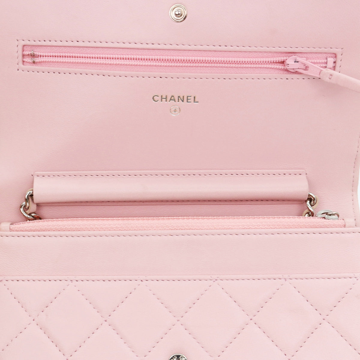 CHANEL Sakura Pink Lambskin Leather Classic Quilted Wallet on Chain (WOC) [Used]